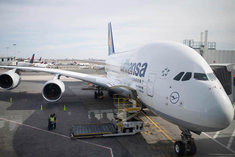 A Lufthansa A380 waiting for departure