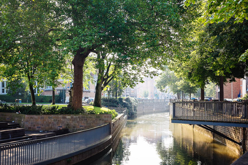 The Dijle in Leuven on a sunny Saturday morning in July.