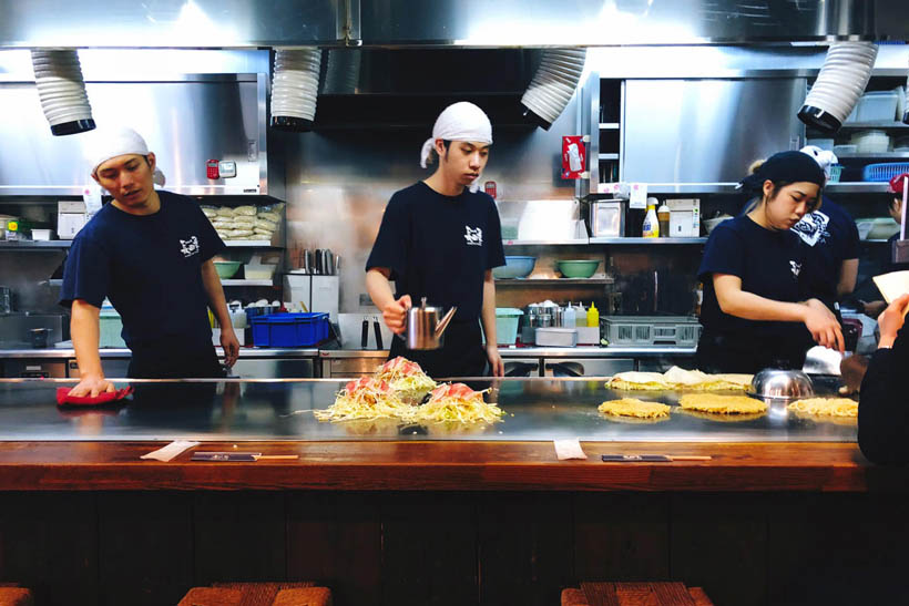 The chefs preparing our okonomiyaki.