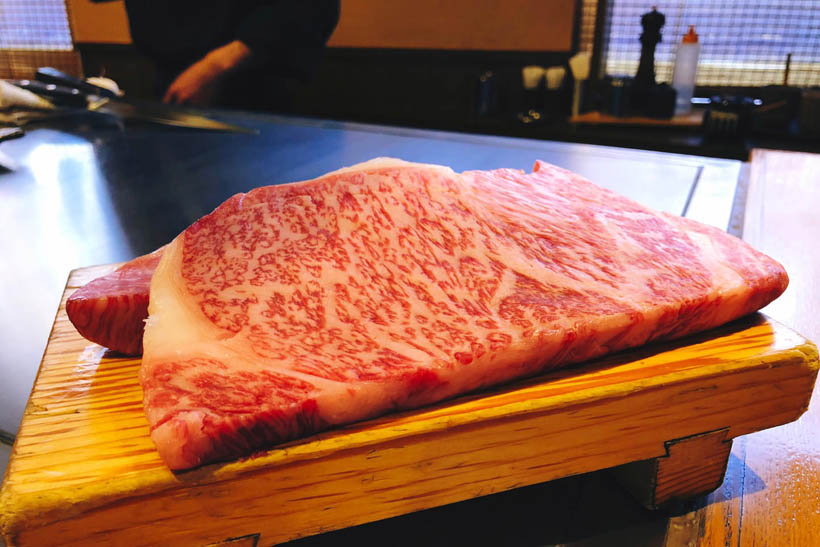 Our slice of meat, ready to be grilled.