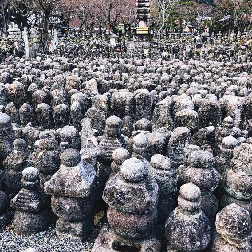 Hundreds of small statues at Adashino Nenbutsu-ju temple in Kyoto, Japan.