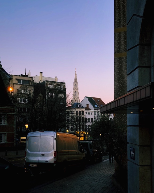 The city hall tower of Brussels near the Grand Place.