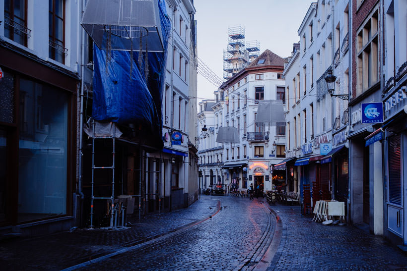 Rue du Marché aux Fromages in Brussels in the morning.