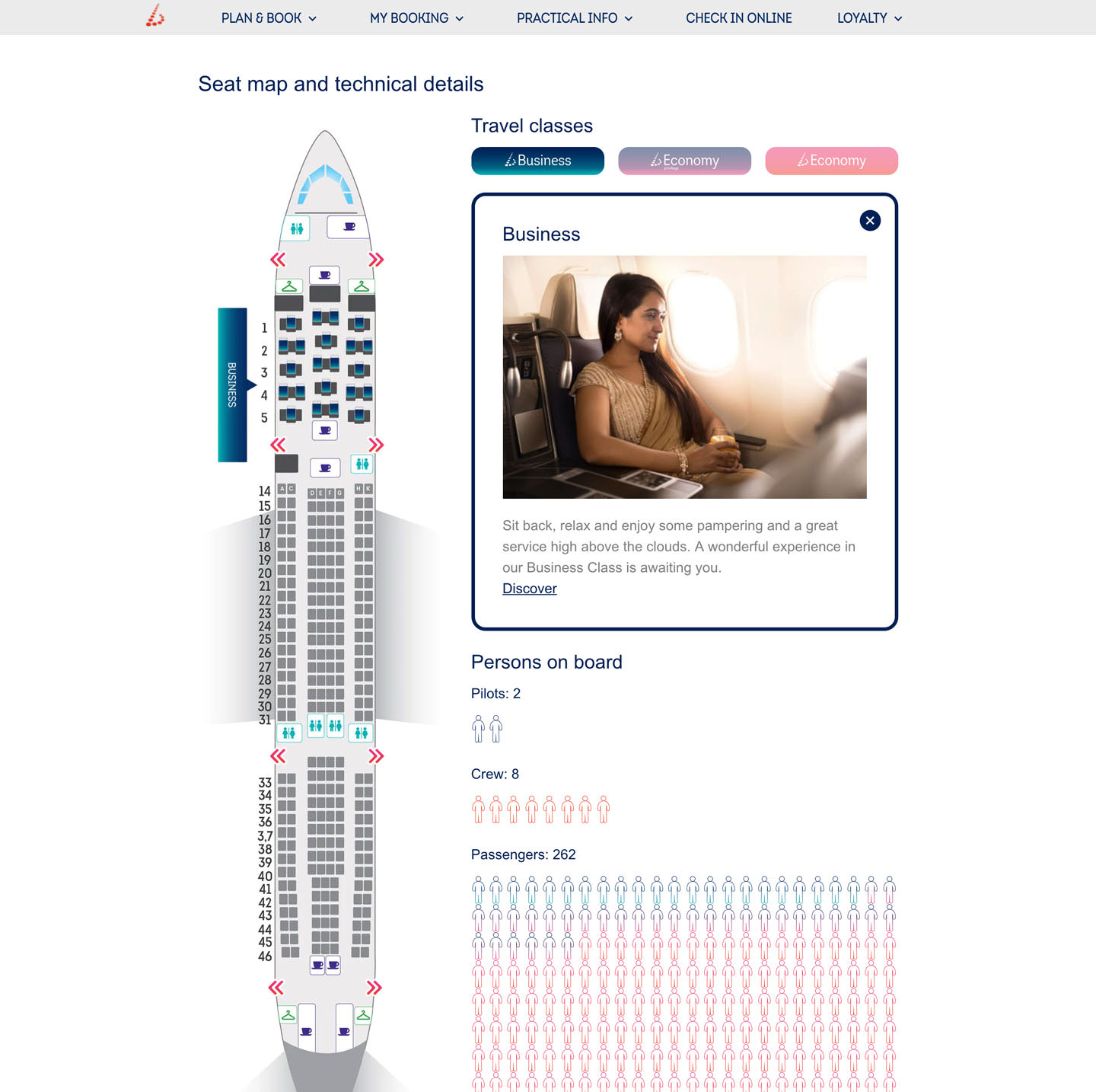 The seat map of the planes.